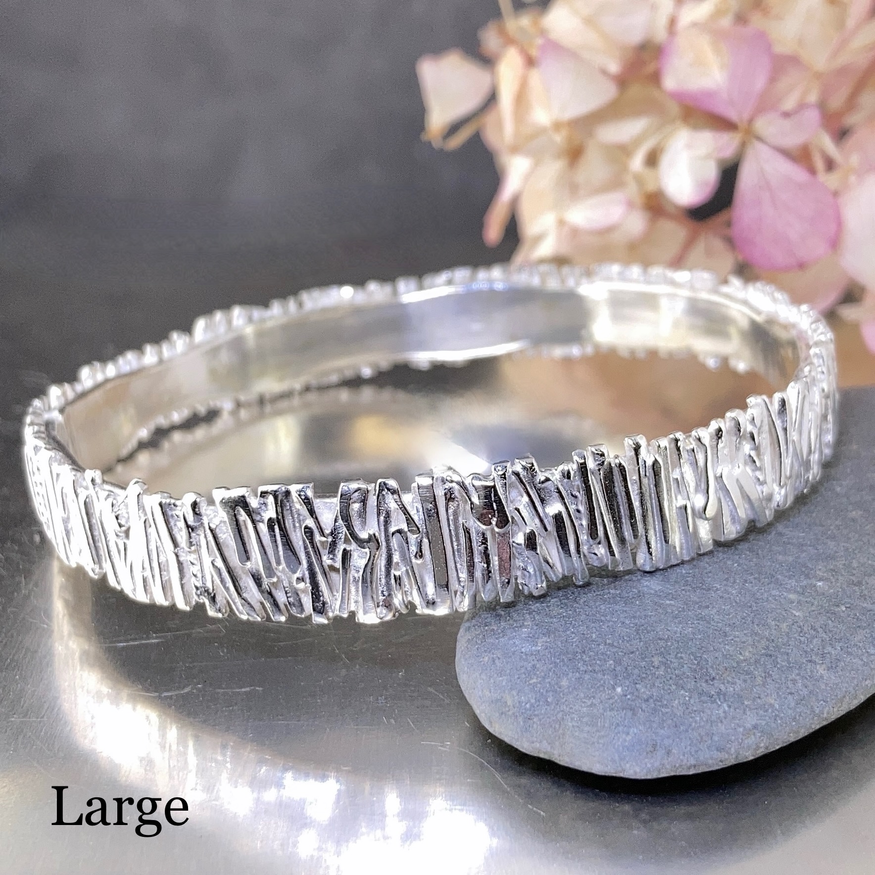 Argentium Silver Bark Bangle – Large