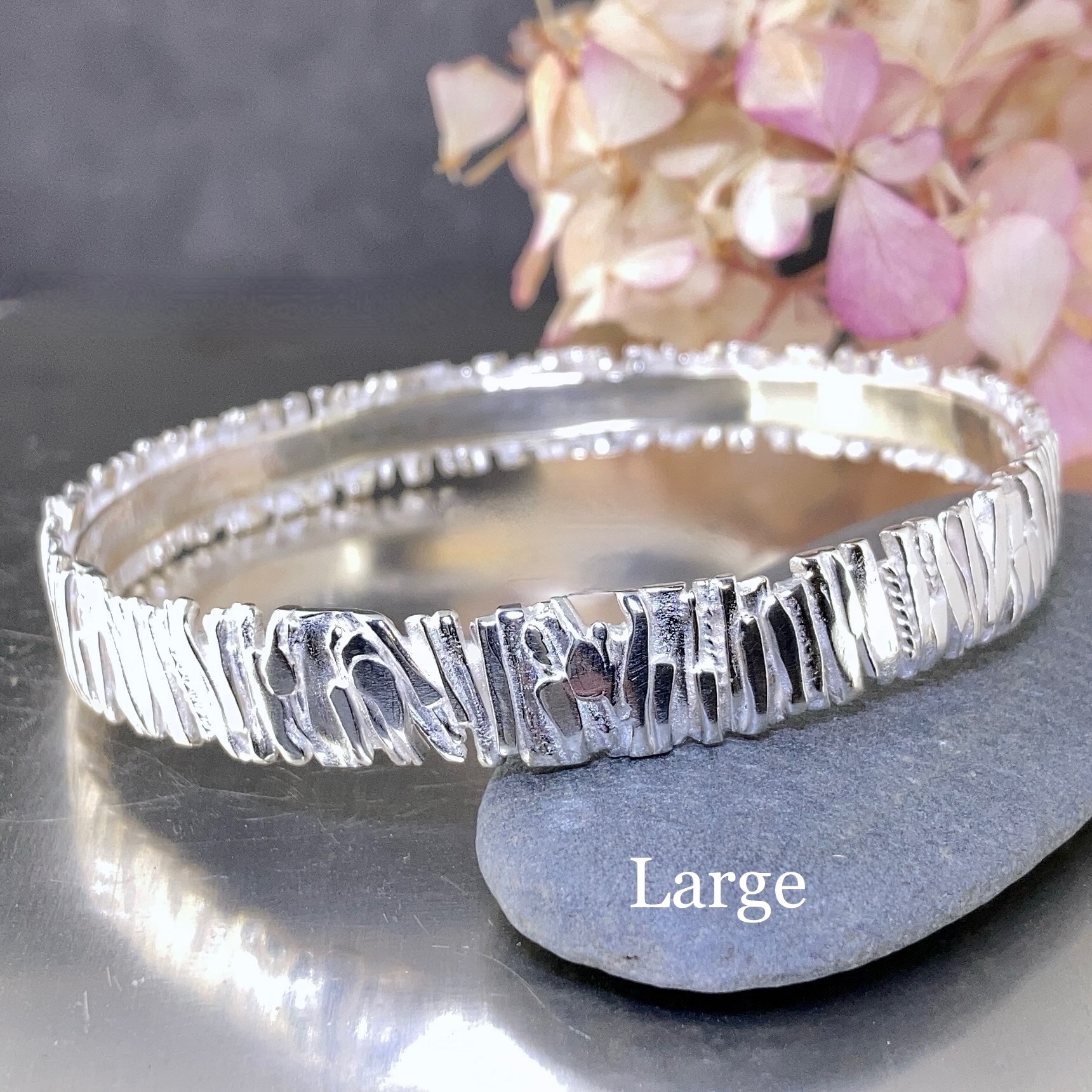 Argentium Silver Bark Bangle – Large
