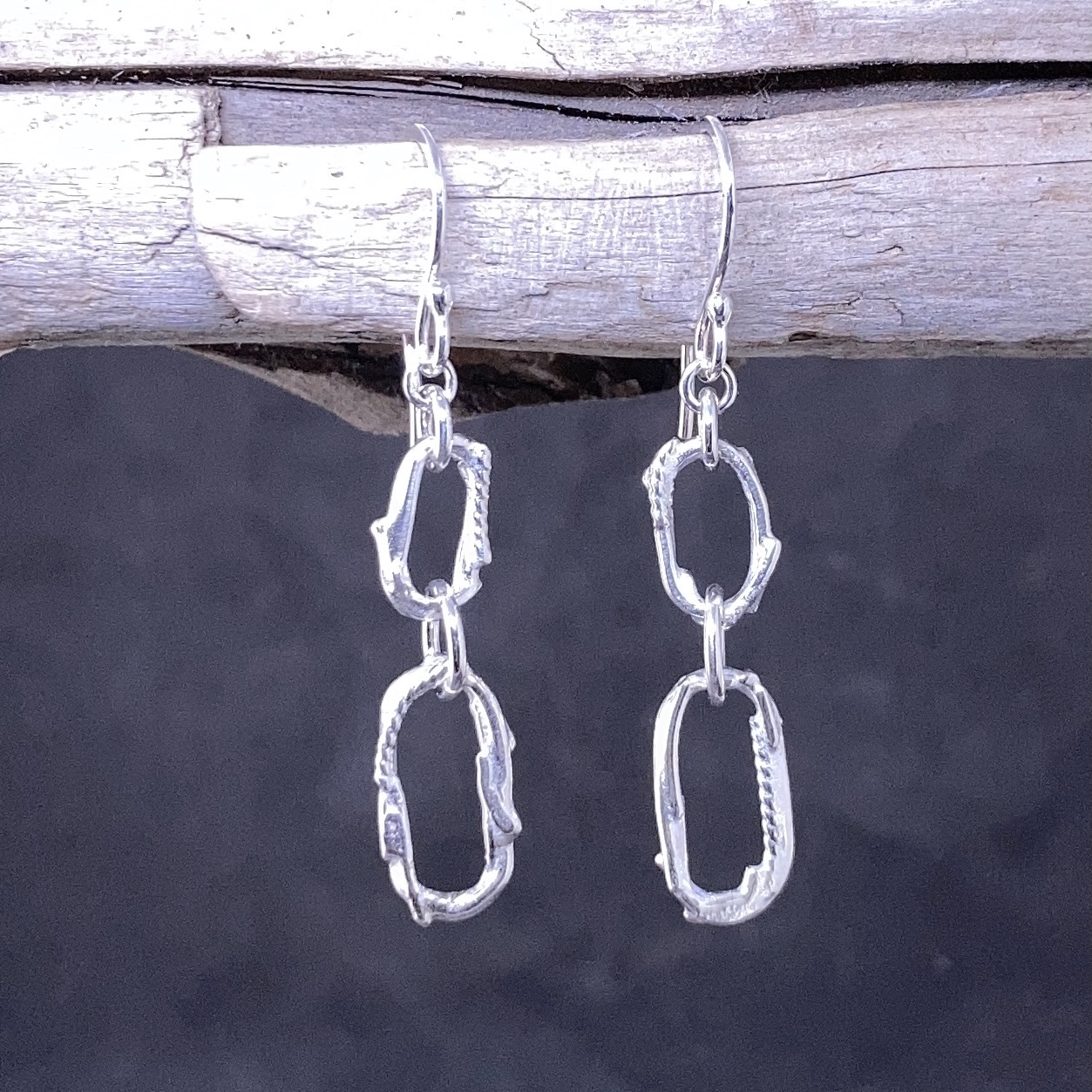 freeform oval earrings - double oval - Argentium silver - Image 4