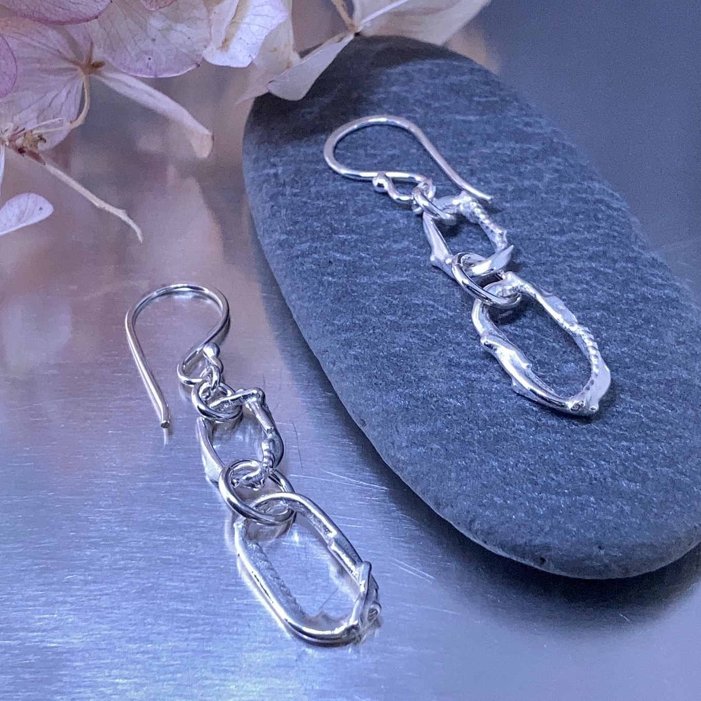 freeform oval earrings - double oval - Argentium silver