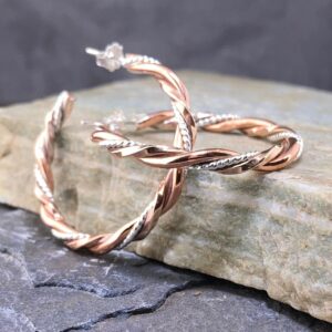 copper, Argentium silver, brass - twist hoop earrings