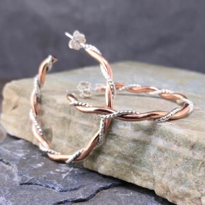 copper, Argentium silver - twist hoop earrings
