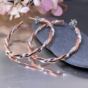copper, Argentium silver - twist hoop earrings