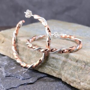 copper, Argentium silver - twist hoop earrings