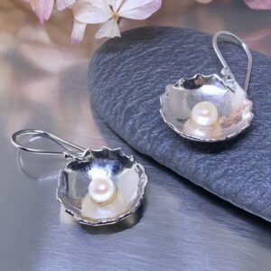 pearl earrings - blossoms - Argentium silver
