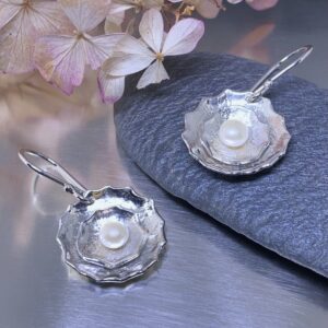 pearl earrings - blossoms - Argentium silver