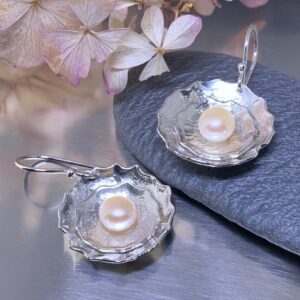 pearl earrings - blossoms - Argentium silver