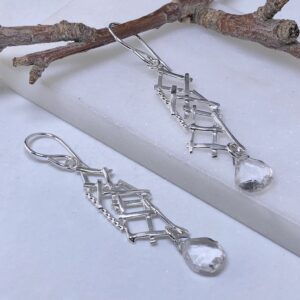 quartz earrings - twigs - Argentium silver