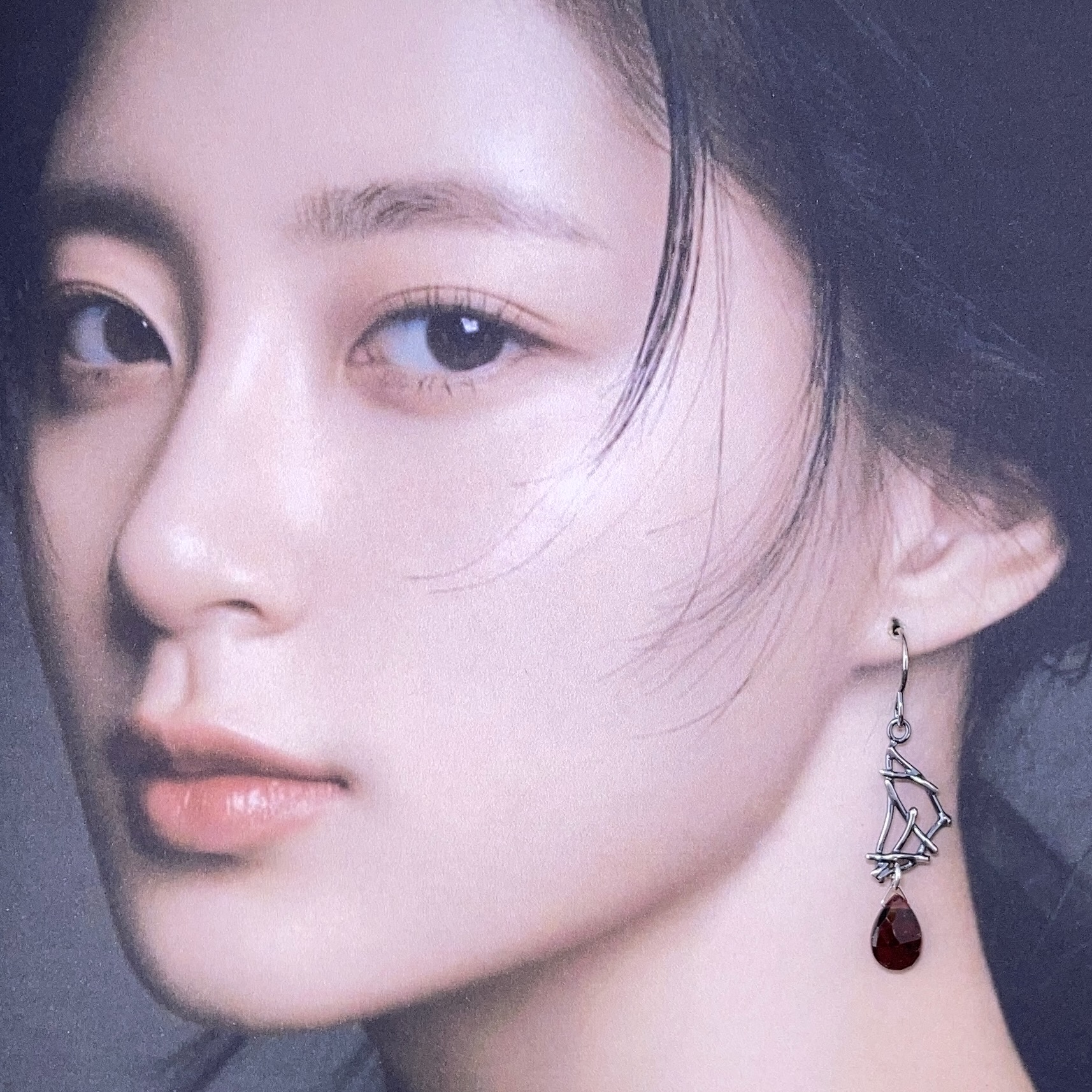 garnet earrings - twigs - antique Argentium silver - Image 2