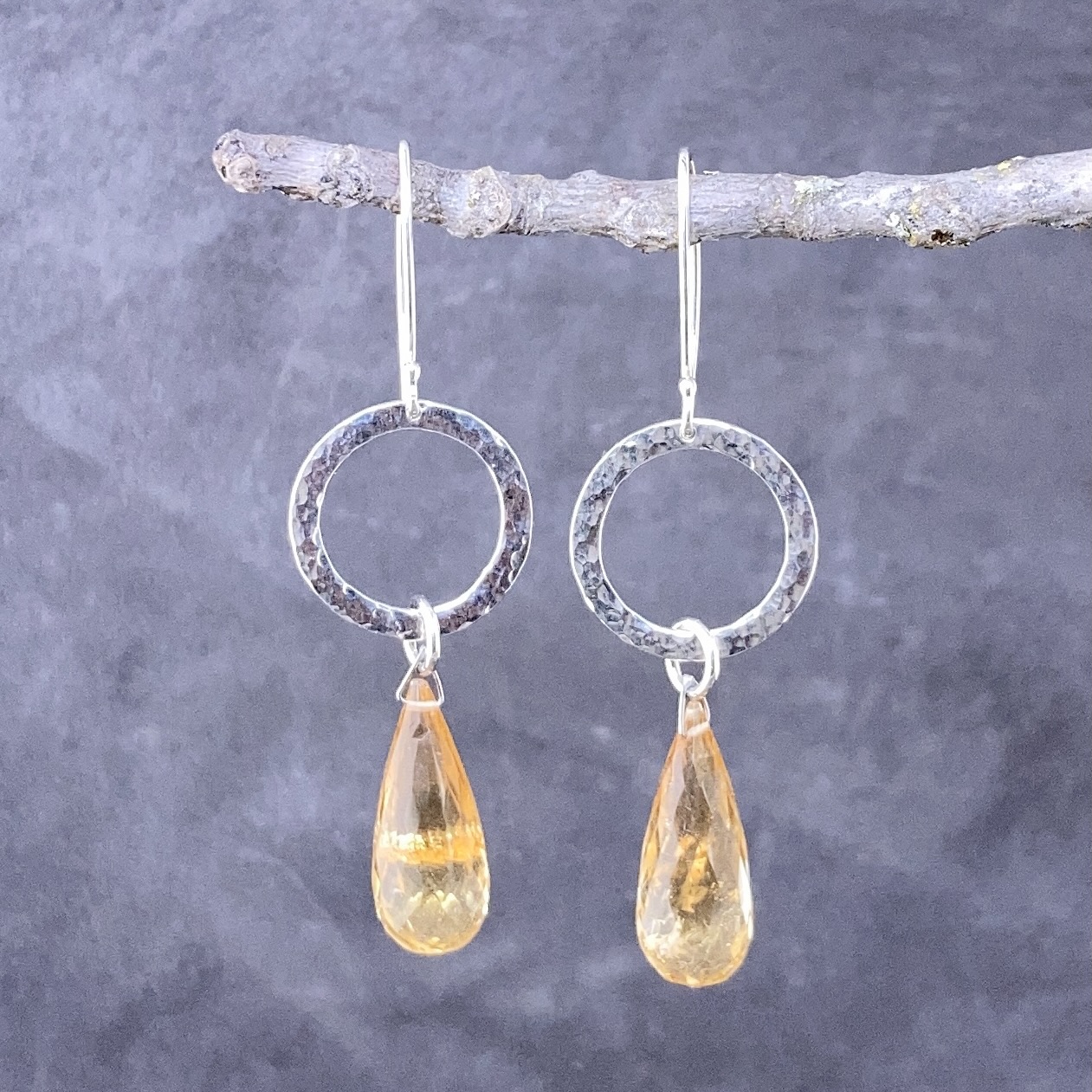 citrine earrings - hammered sun - Argentium silver - Image 3