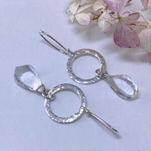 quartz earrings - hammered sun - Argentium silver