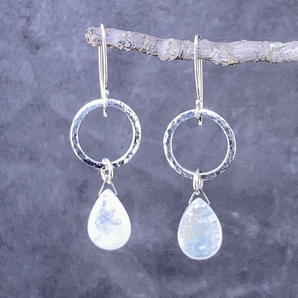 moonstone earrings - hammered sun - Argentium silver - Image 4