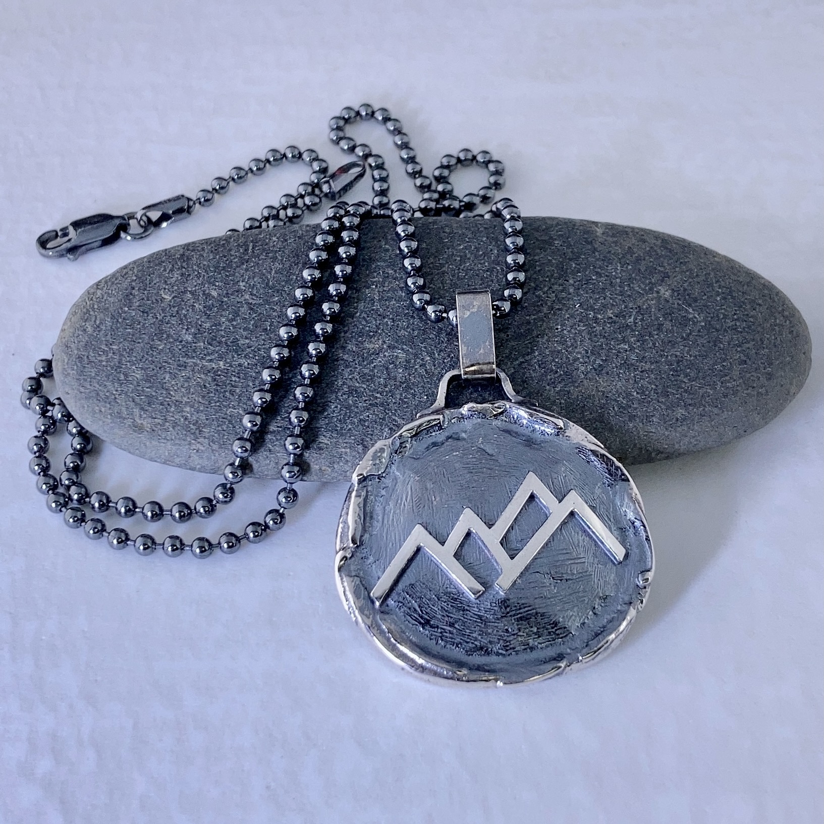 mountain pendant - Argentium silver wax seal - antique