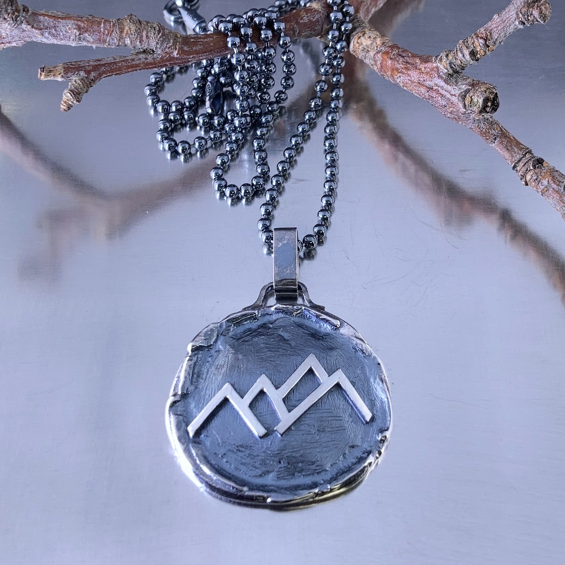 mountain pendant - Argentium silver wax seal - antique - Image 3