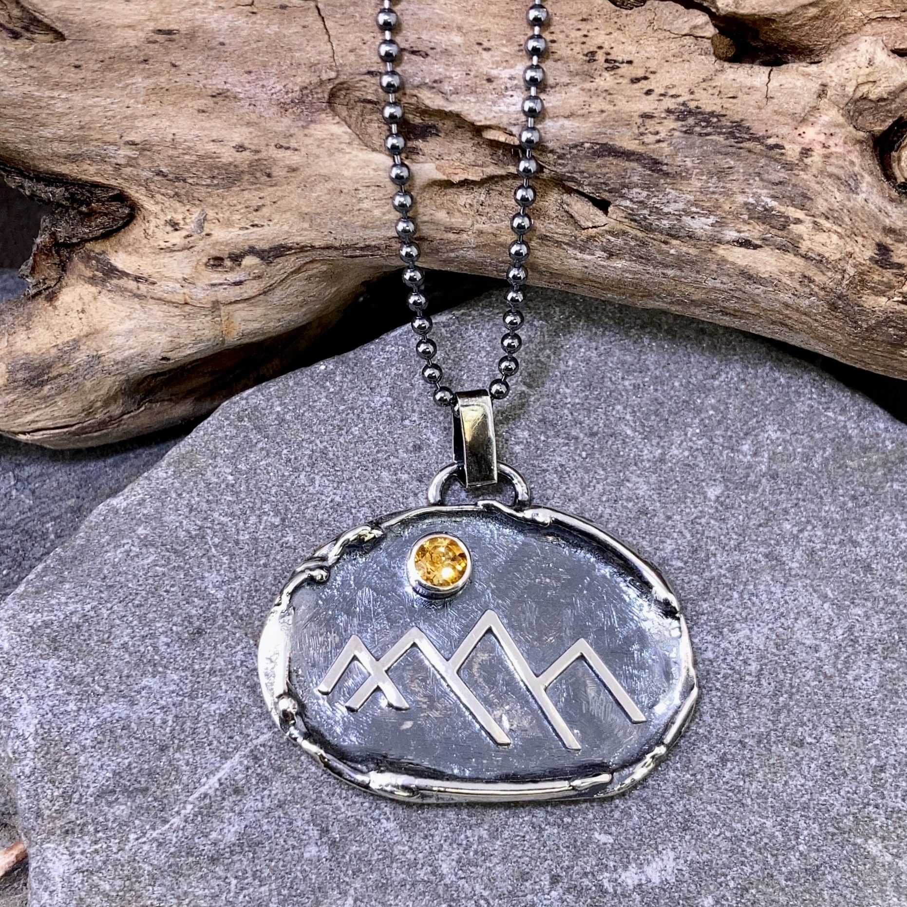 citrine pendant - Argentium silver mountain wax seal - antique - Image 3