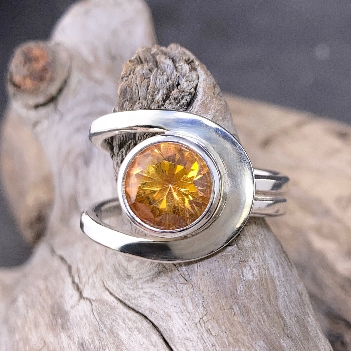 Citrine Ring – Size 7.25 – Argentium Silver Buttonhole Band – 2.5 Carat - Image 4