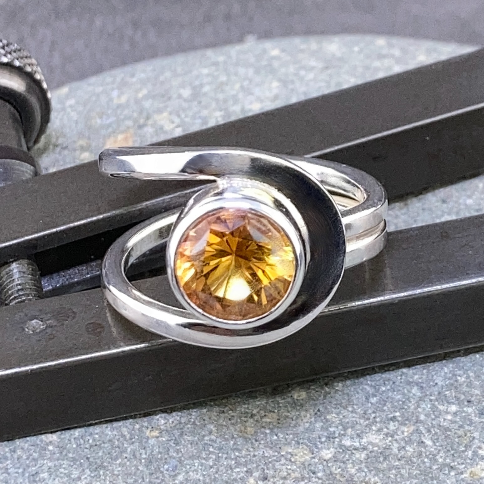 Citrine Ring – Size 7.25 – Argentium Silver Buttonhole Band – 2.5 Carat