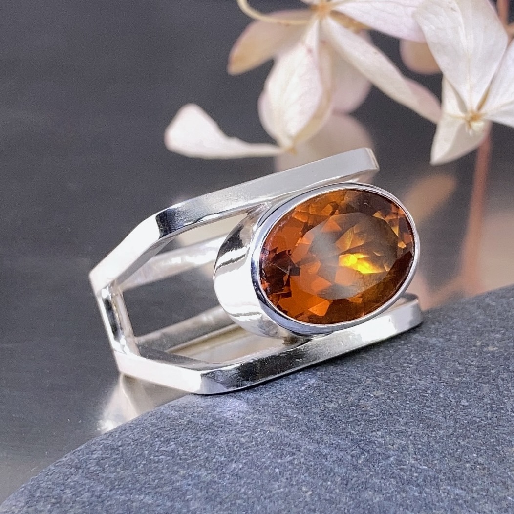 citrine ring - size 8 - Arg. Silver - 7.5 carat - sqaure double-band - Image 5
