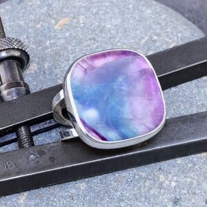 Fluorite Ring – Size 7.25 – Argentium Silver Double-Band