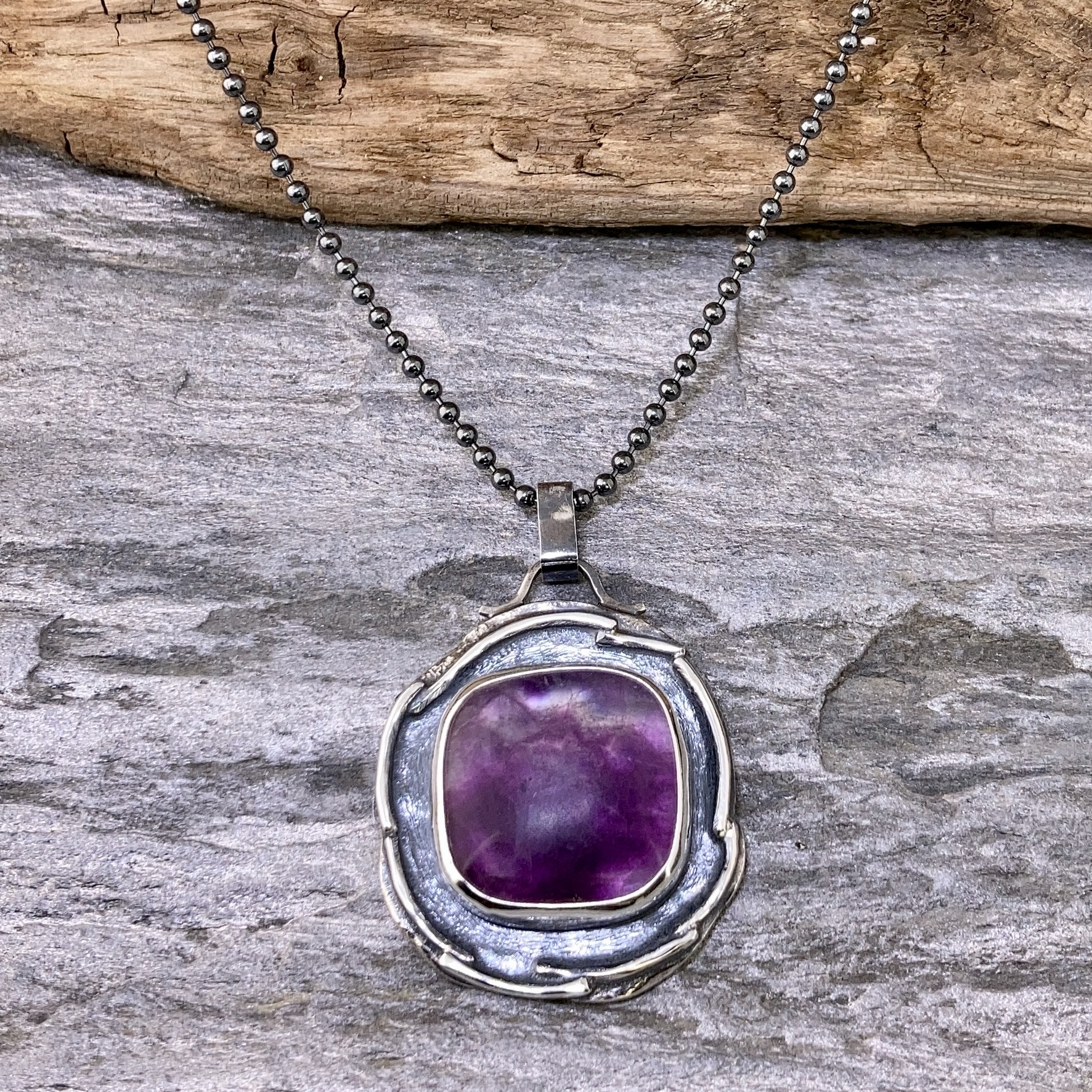 flourite pendant - Argentium silver wax seal - antique - Image 3