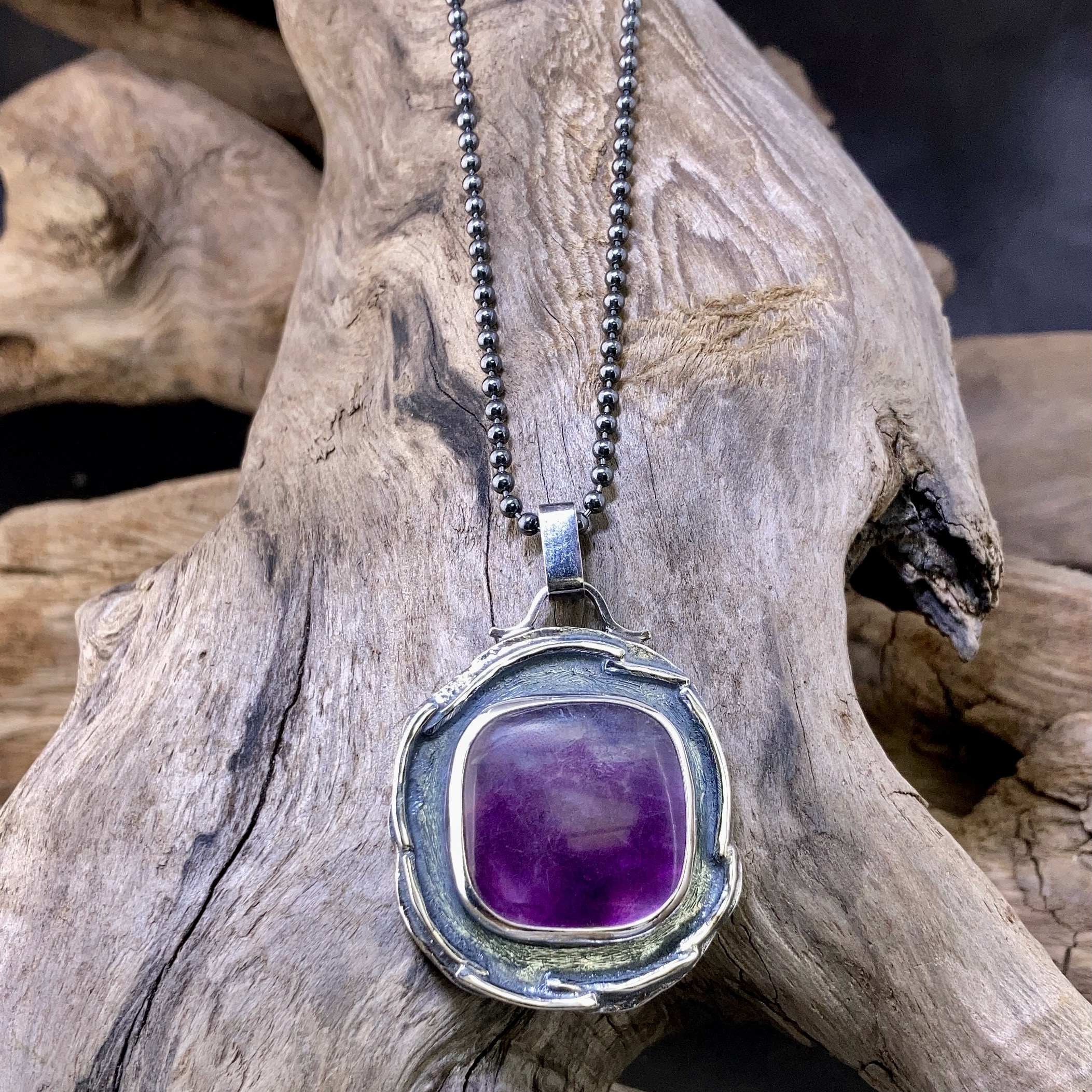 flourite pendant - Argentium silver wax seal - antique - Image 2
