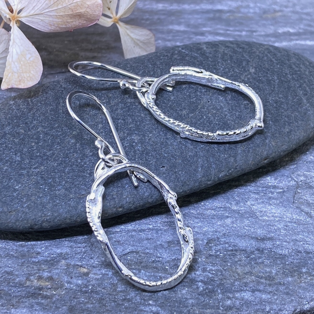 freeform oval earrings - Argentium silver - medium