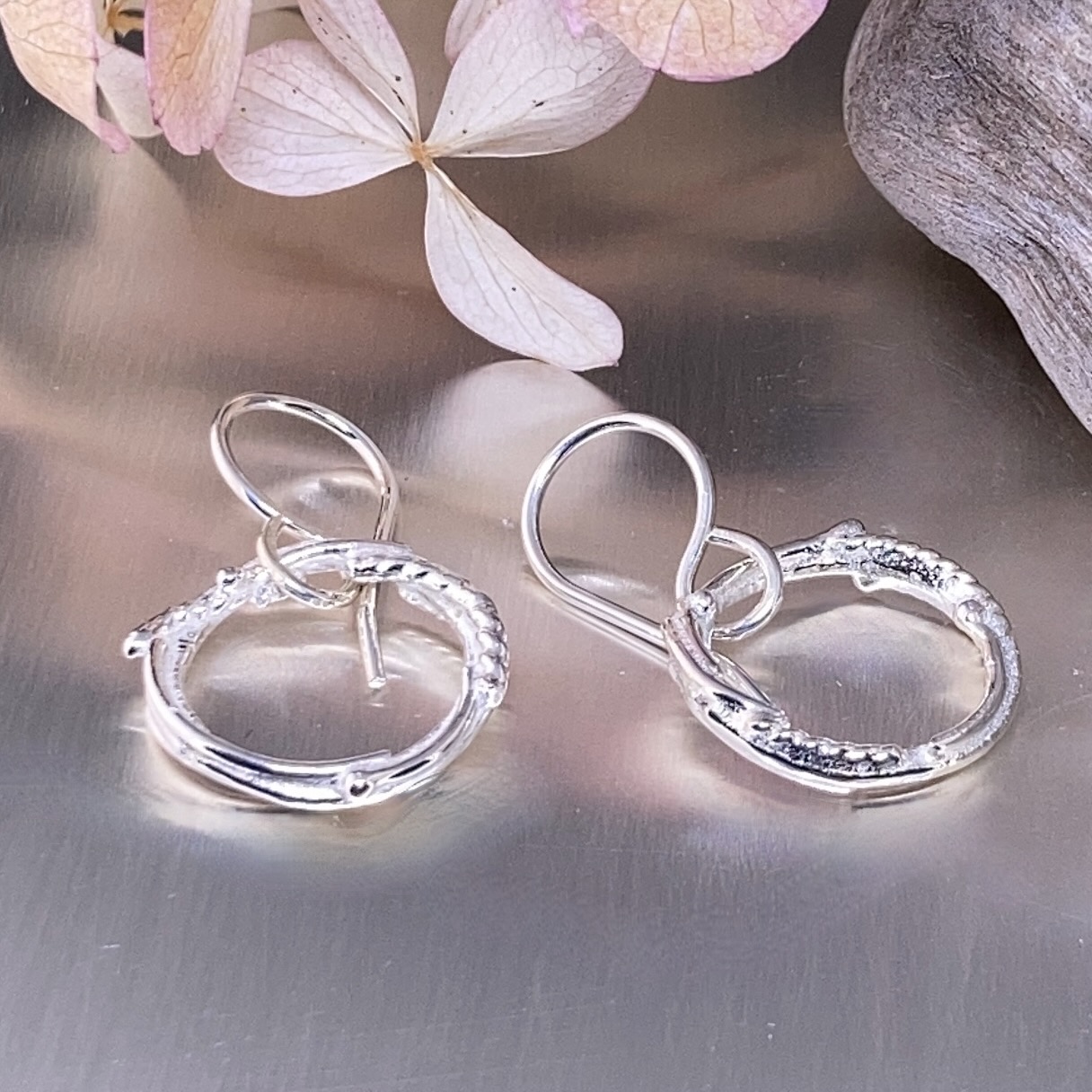 freeform circle earrings - Argentium silver - small - Image 2