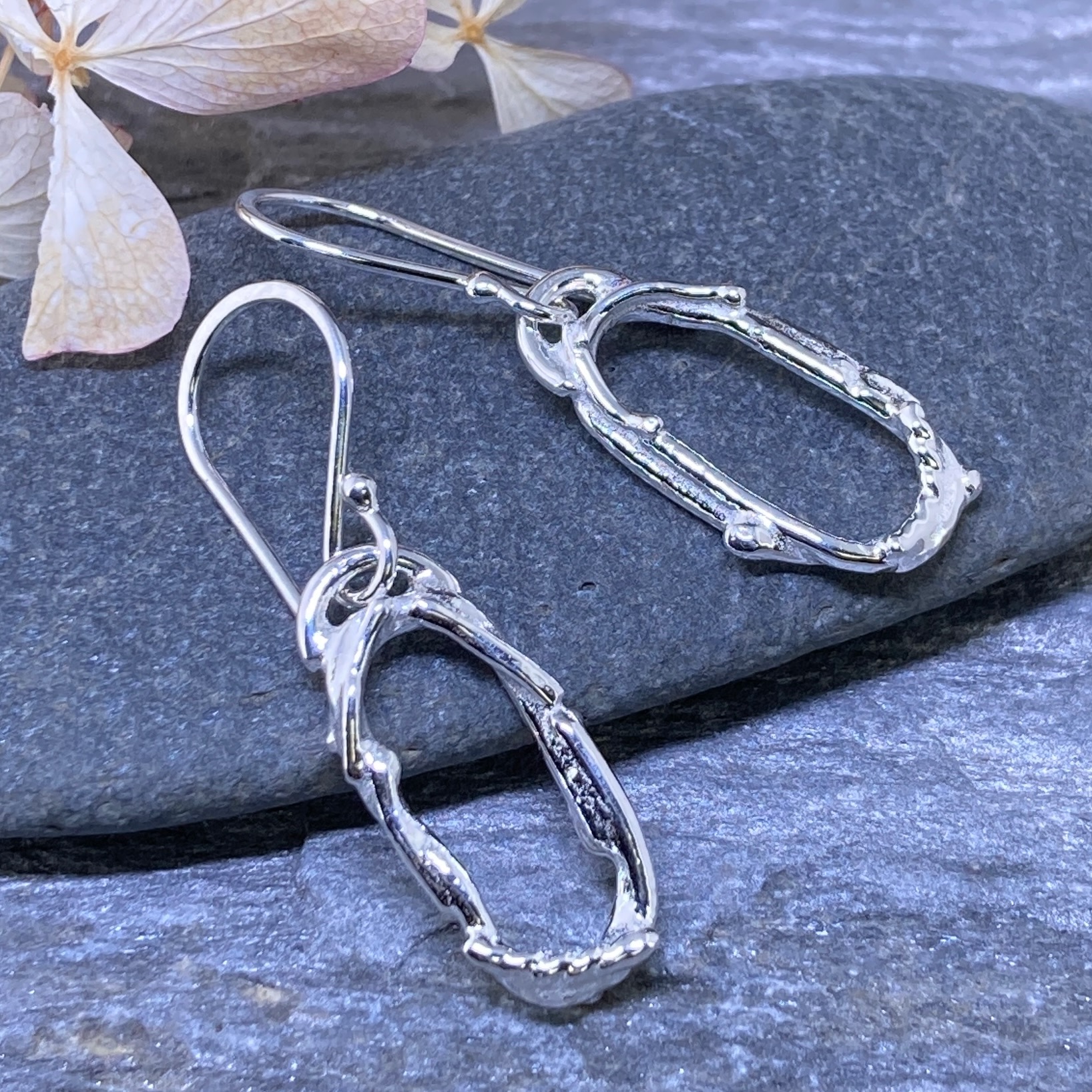 freeform oval earrings - Argentium silver - small
