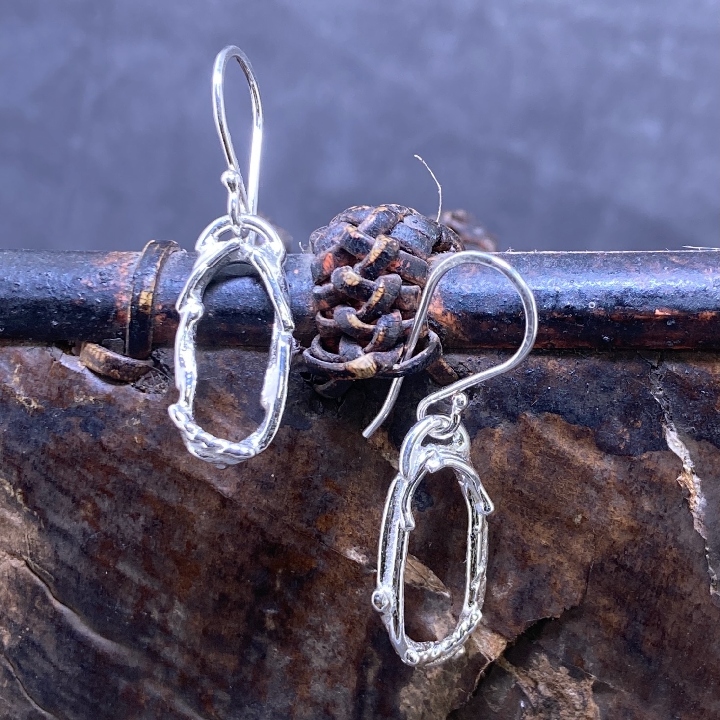 freeform oval earrings - Argentium silver - small - Image 4