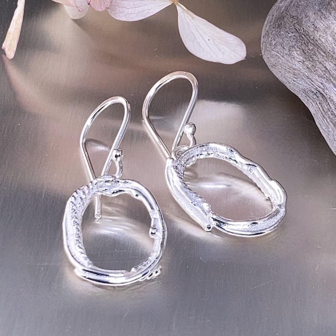 freeform oval earrings - Argentium silver - small