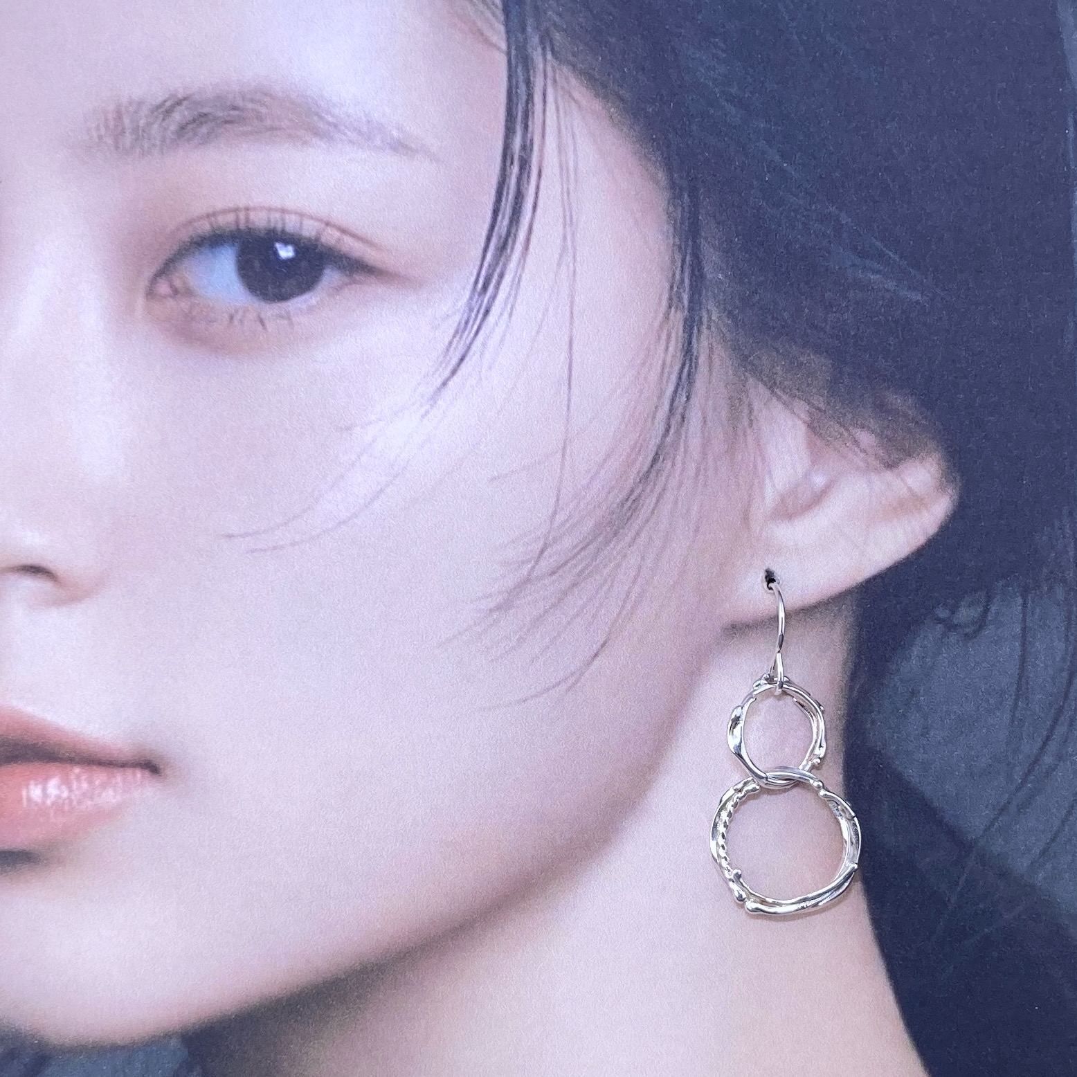 freeform circle earrings - Argentium silver - double boulder - Image 4