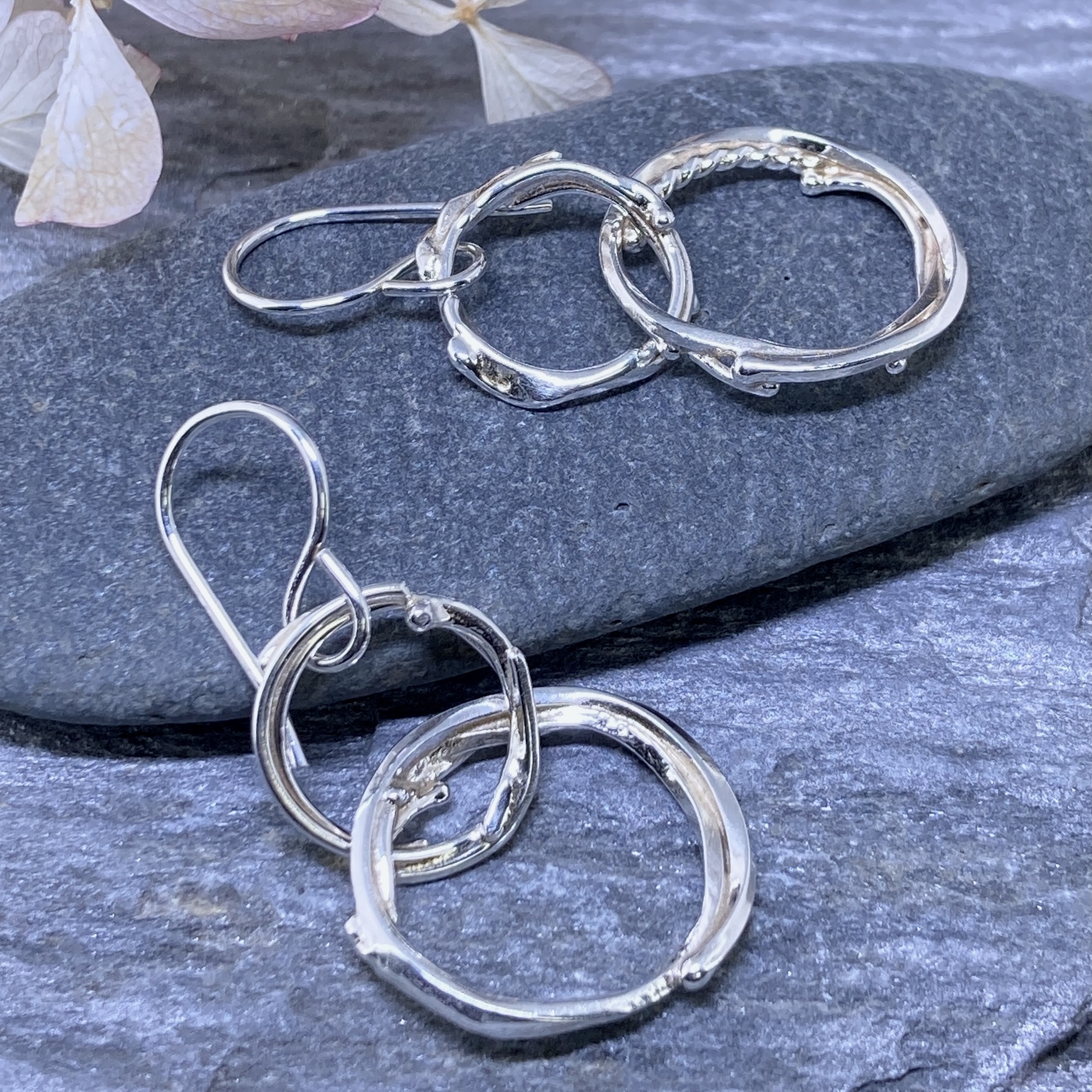 freeform circle earrings - Argentium silver - double boulder - Image 3
