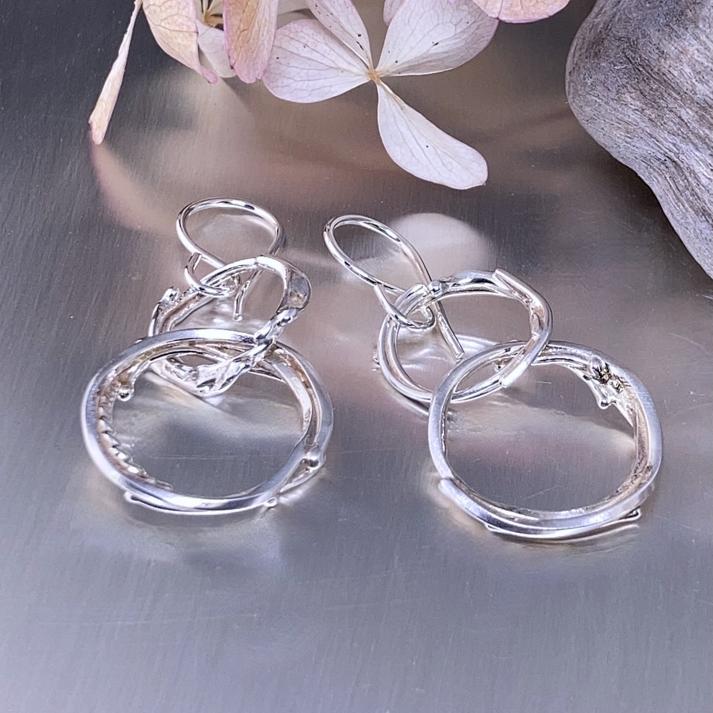 freeform circle earrings - Argentium silver - double boulder - Image 2