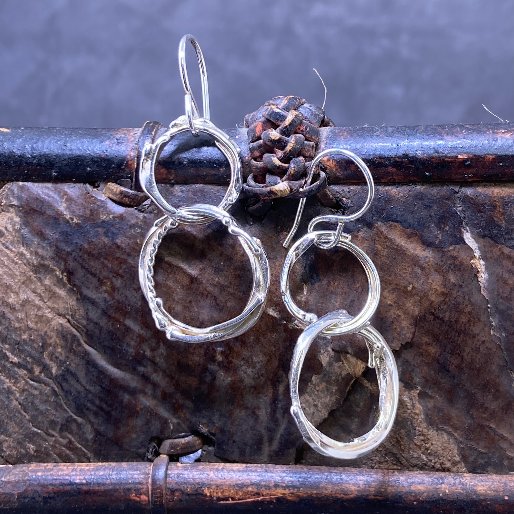 freeform circle earrings - Argentium silver - double boulder