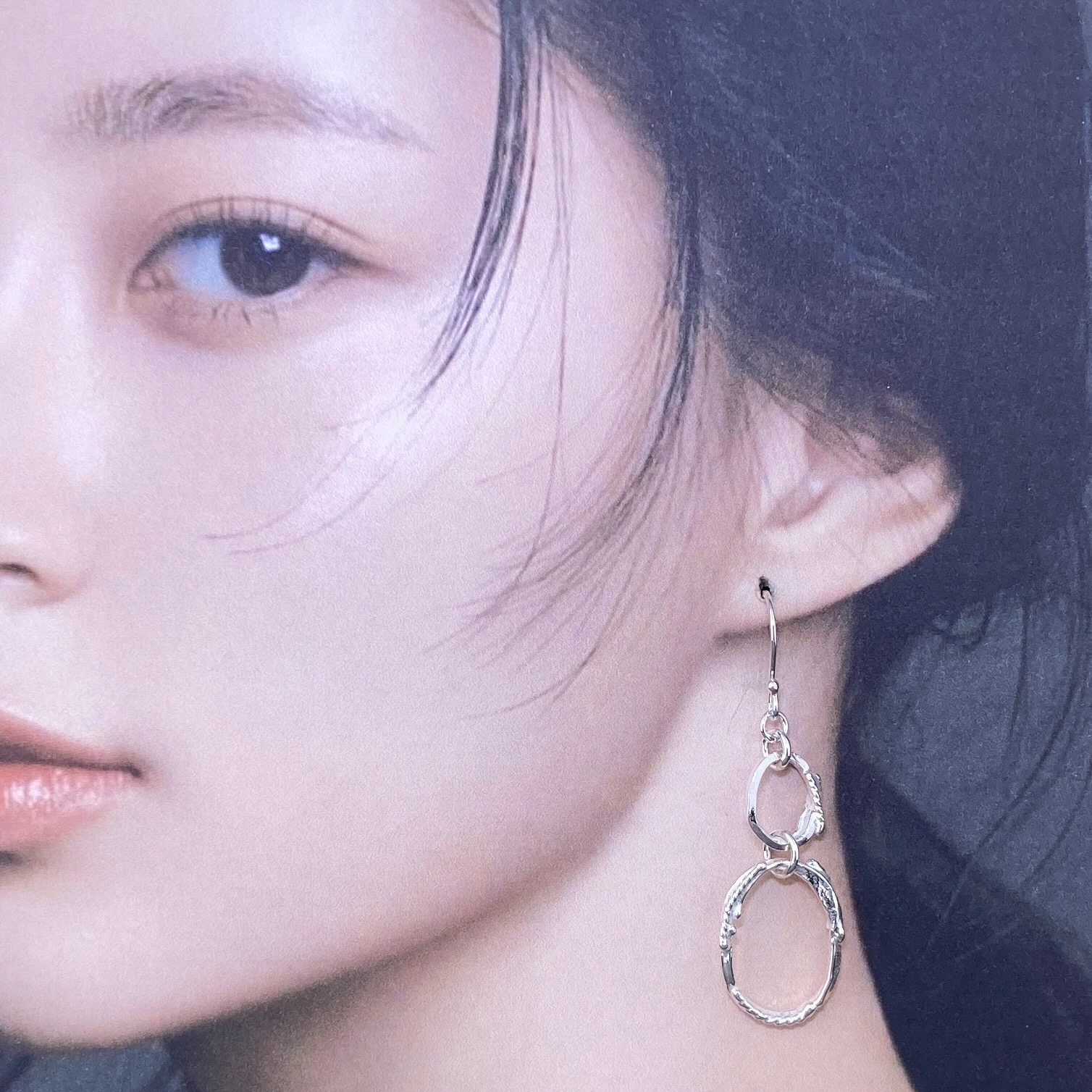 freeform oval earrings - Argentium silver - double - Image 4