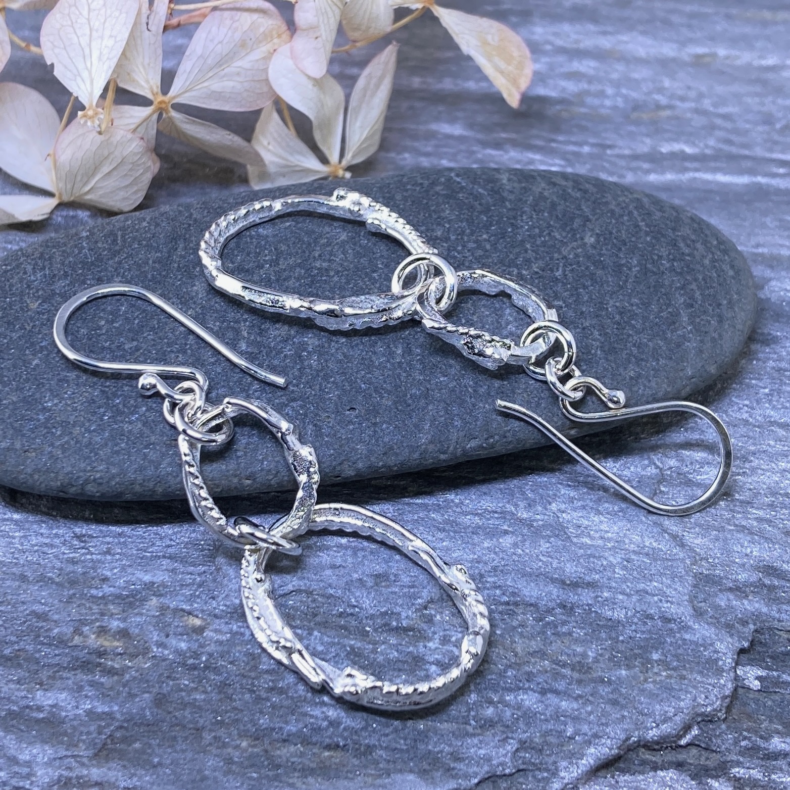 freeform oval earrings - Argentium silver - double - Image 3