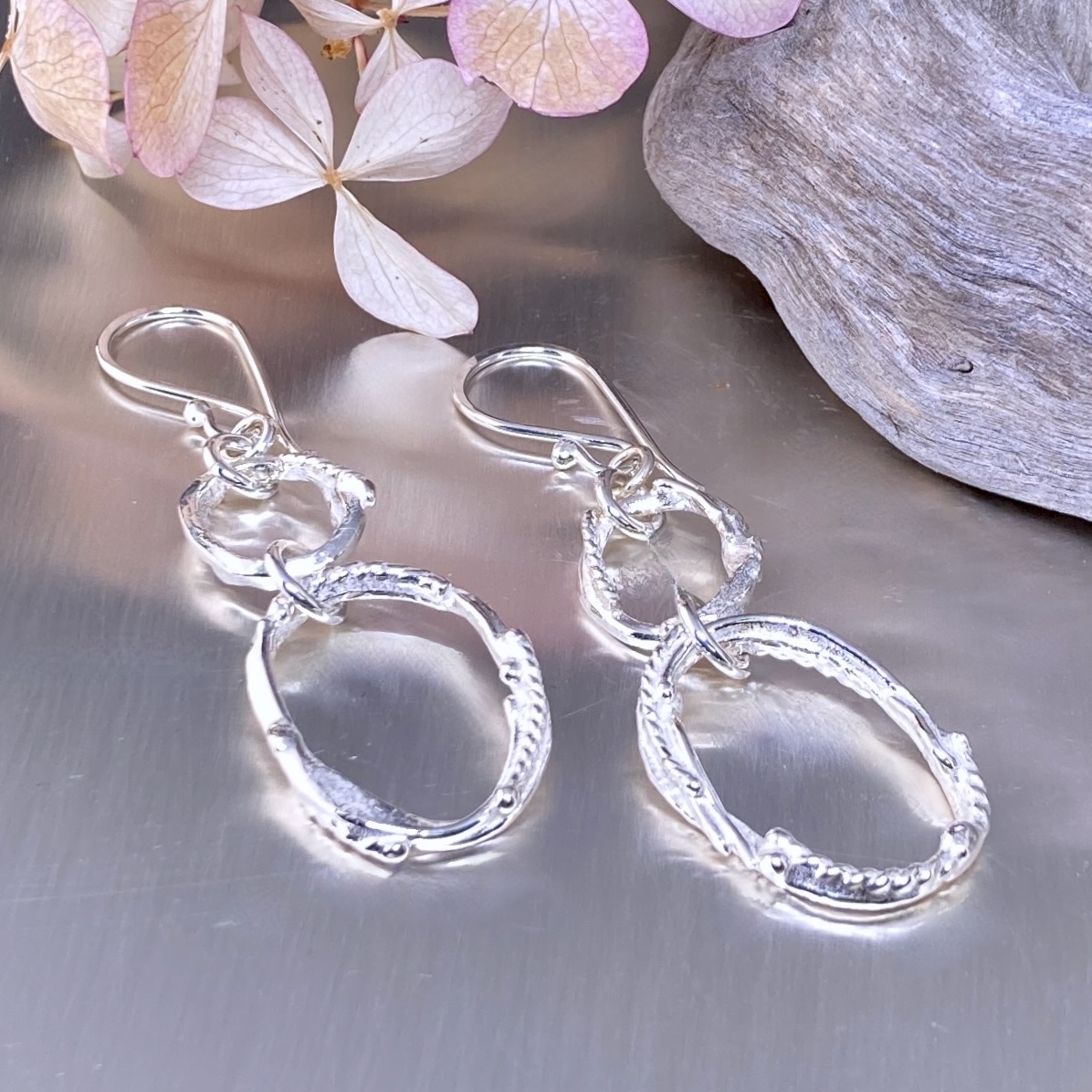 freeform oval earrings - Argentium silver - double