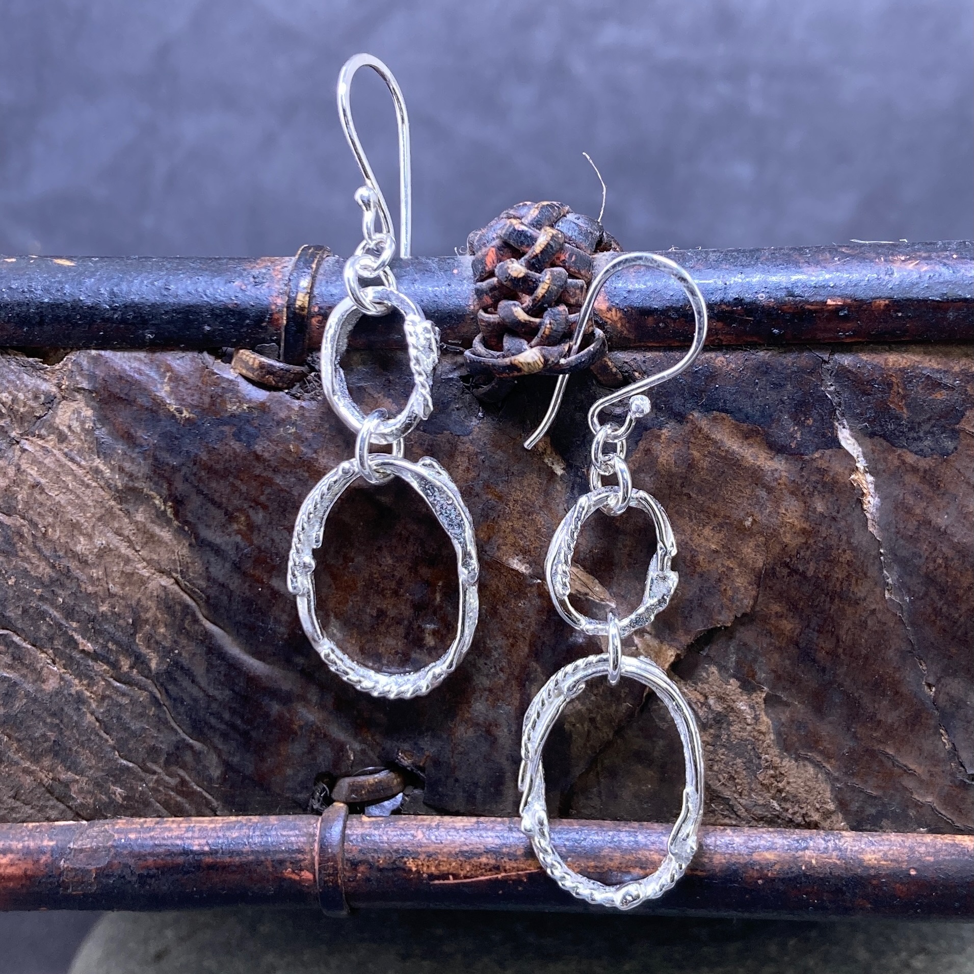 freeform oval earrings - Argentium silver - double - Image 2