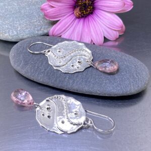 pink topaz earrings - oval waves - Argentium silver