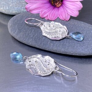 Swiss topaz earrings - oval waves - Argentium silver