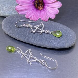 peridot earrings - twigs - Argentium silver