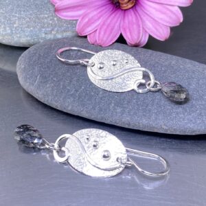 tourmilated quartz earrings - oval waves - Argentium silver