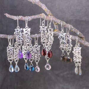 Gemstone Twig Rectangle Earrings – Argentium Silver