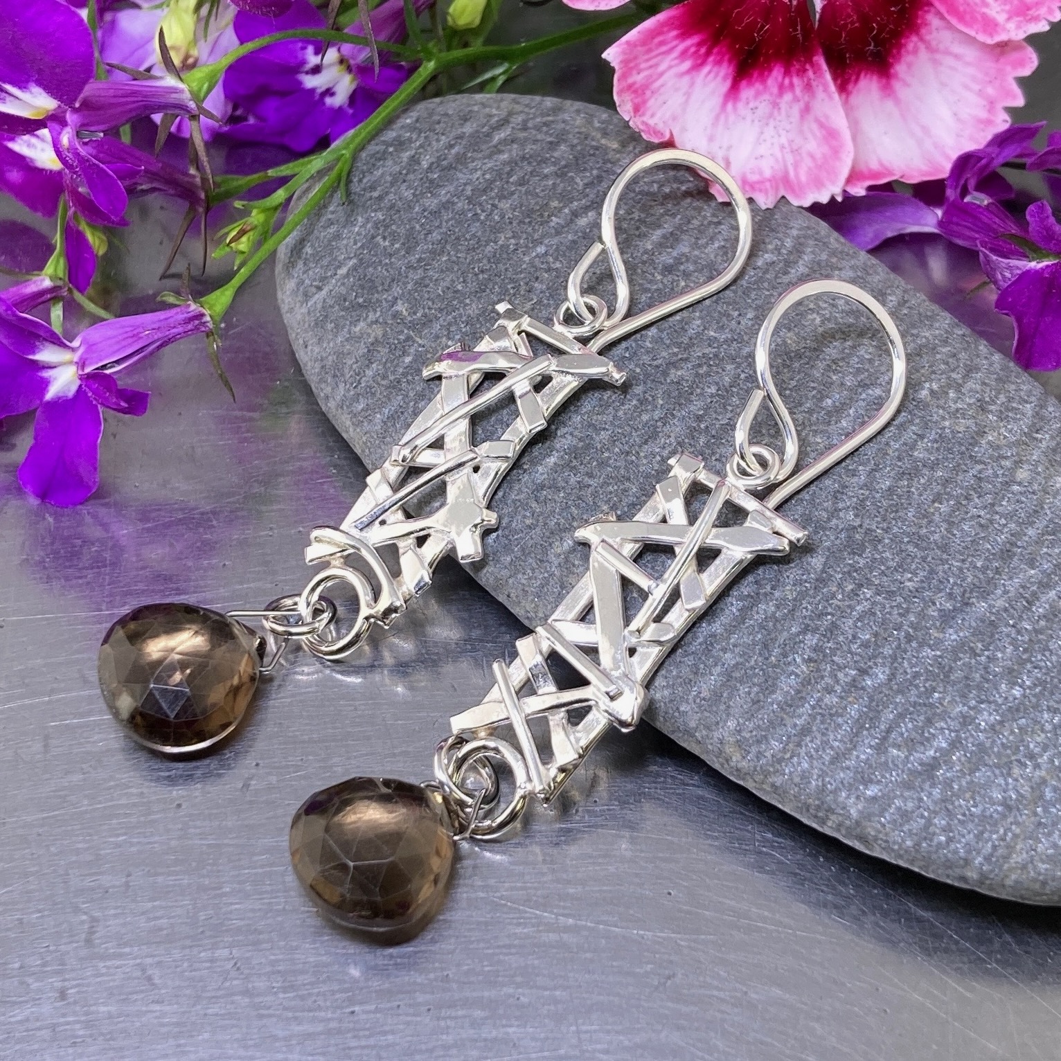 gemstone earrings – twig rectangles – Argentium silver - Image 6