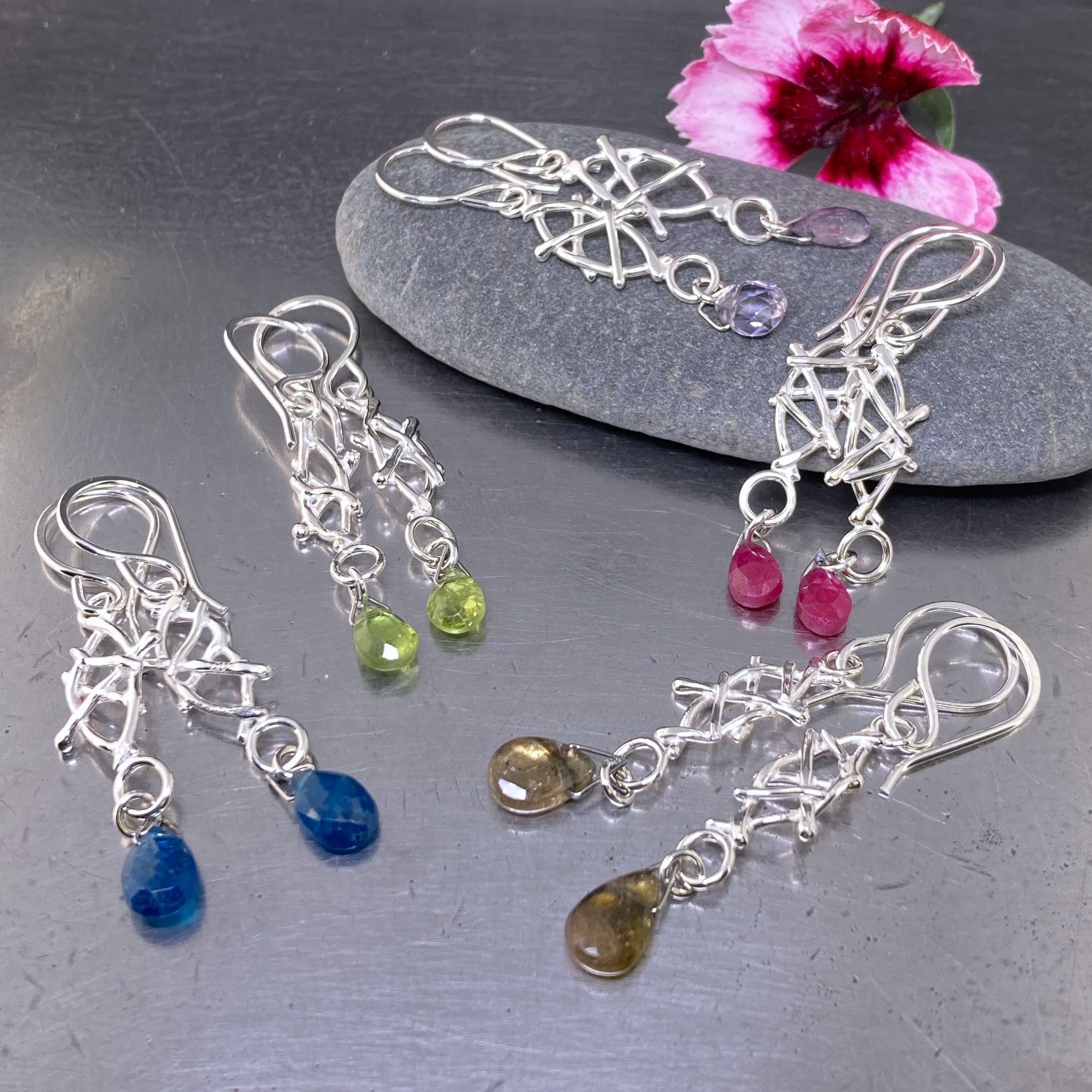 gemstone earrings - marquise twigs