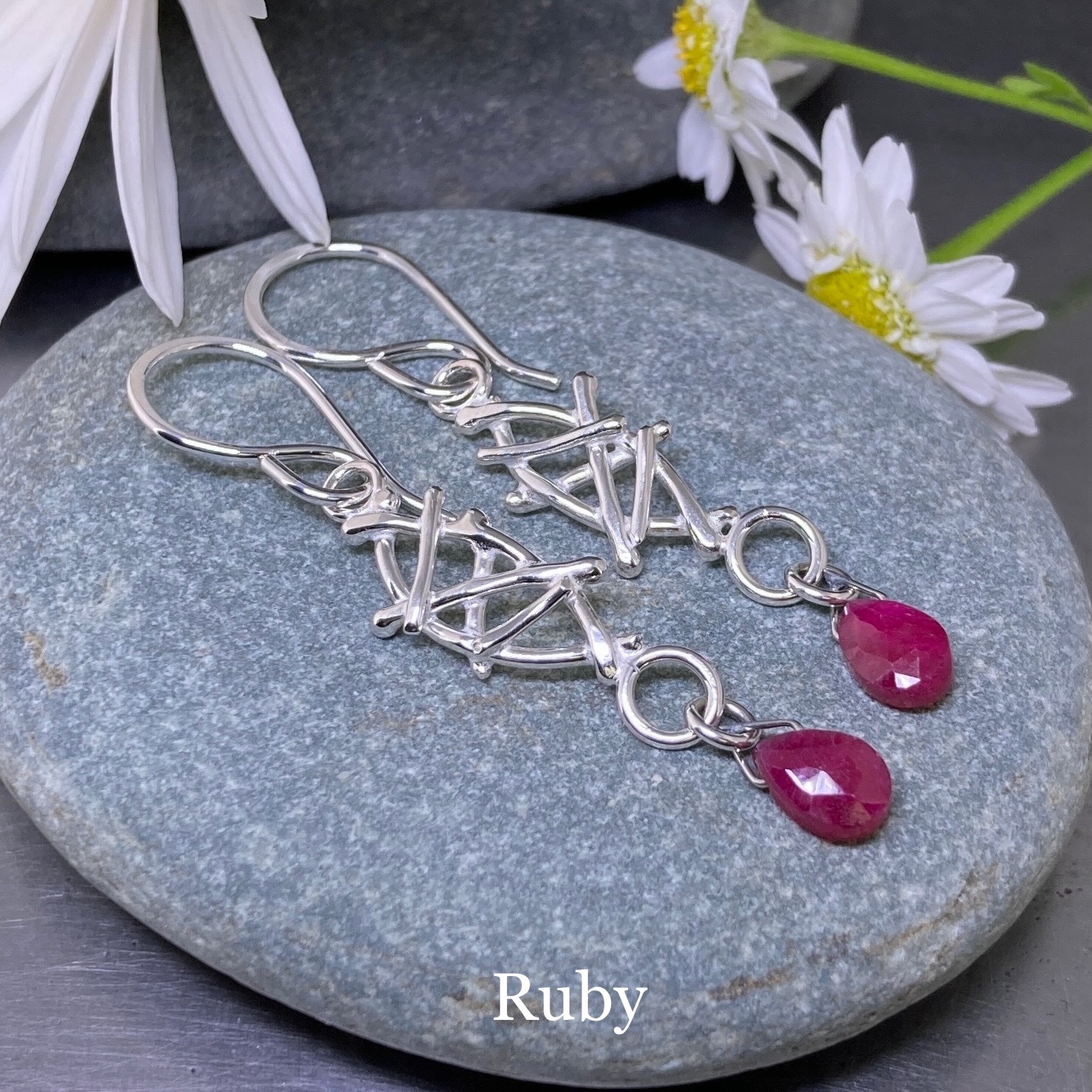 gemstone earrings - marquise twigs - Image 4
