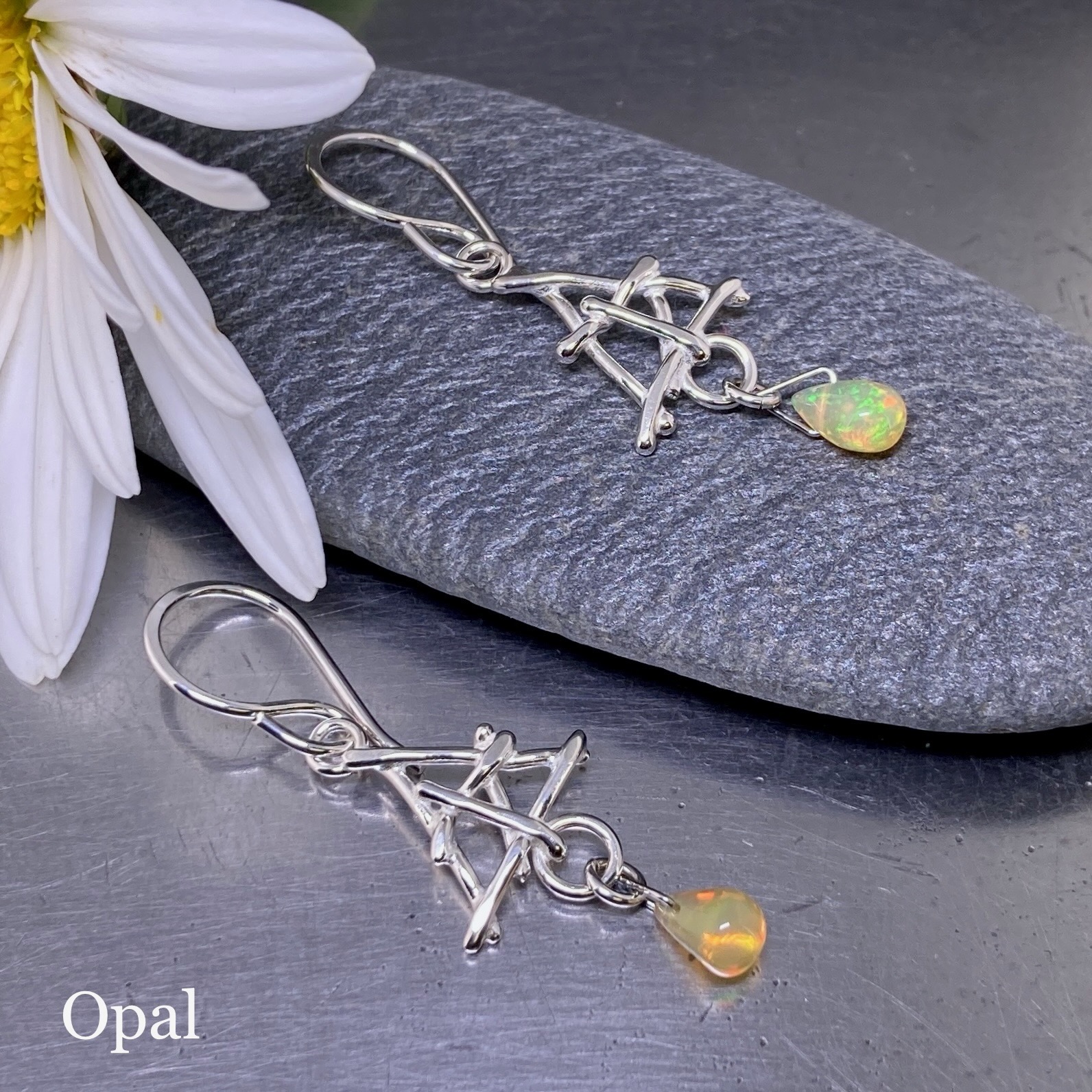 gemstone earrings - triangle twigs - Image 3