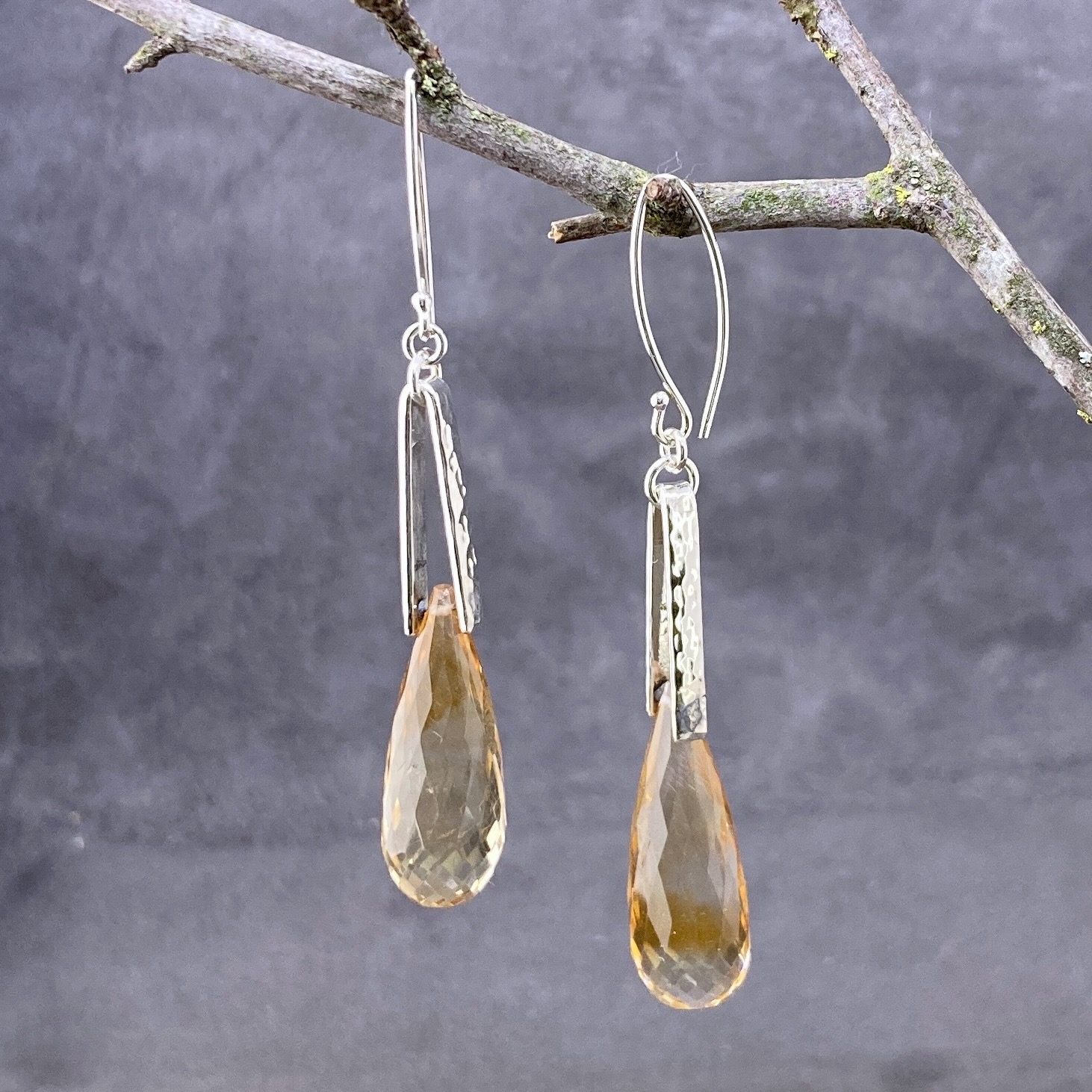 citrine earrings - V bail - Argentium silver