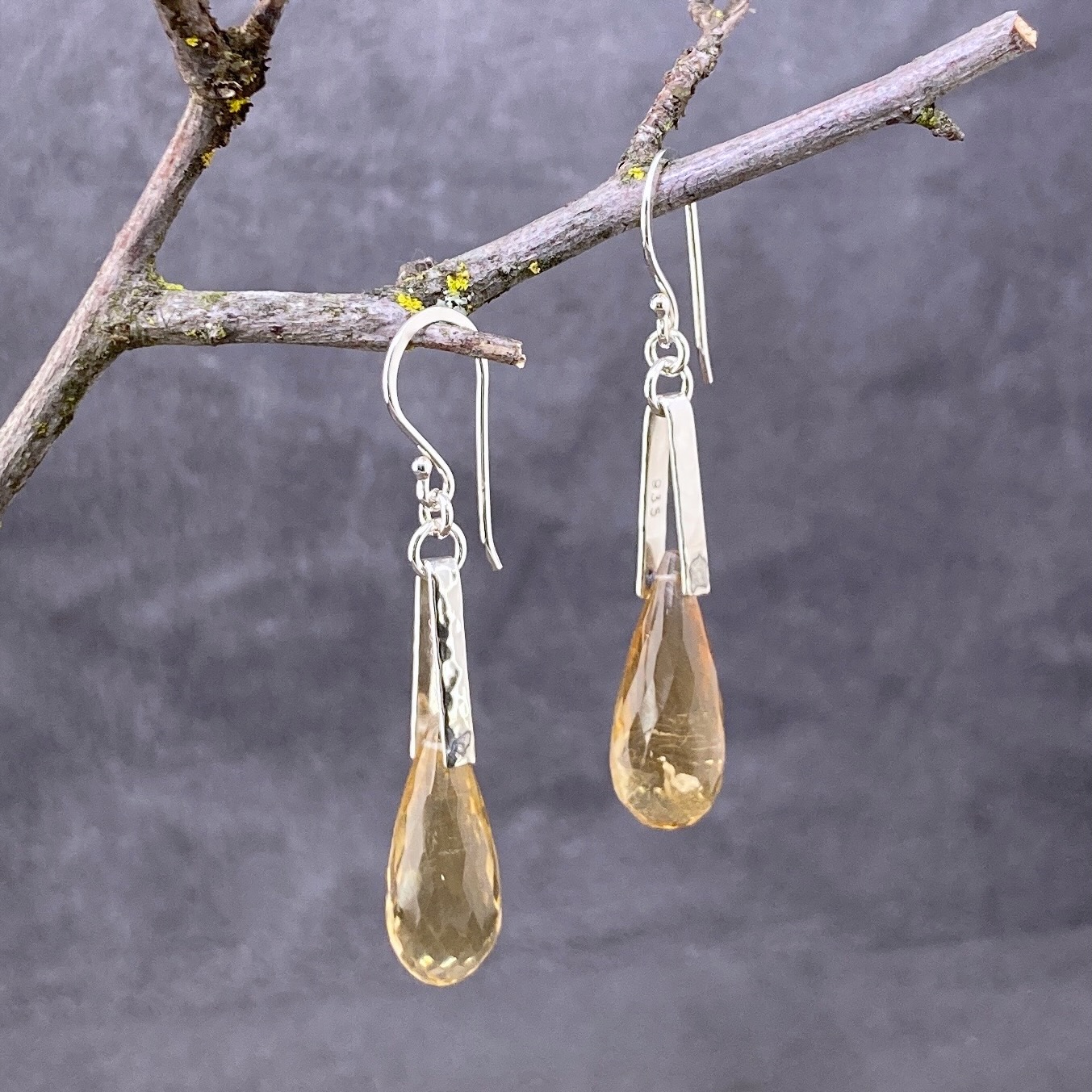 citrine earrings - V bail - Argentium silver