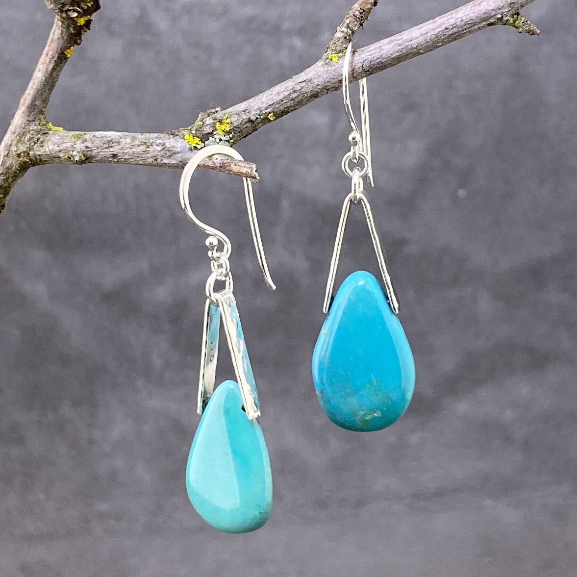 turquoise earrings - V bail - Argentium silver